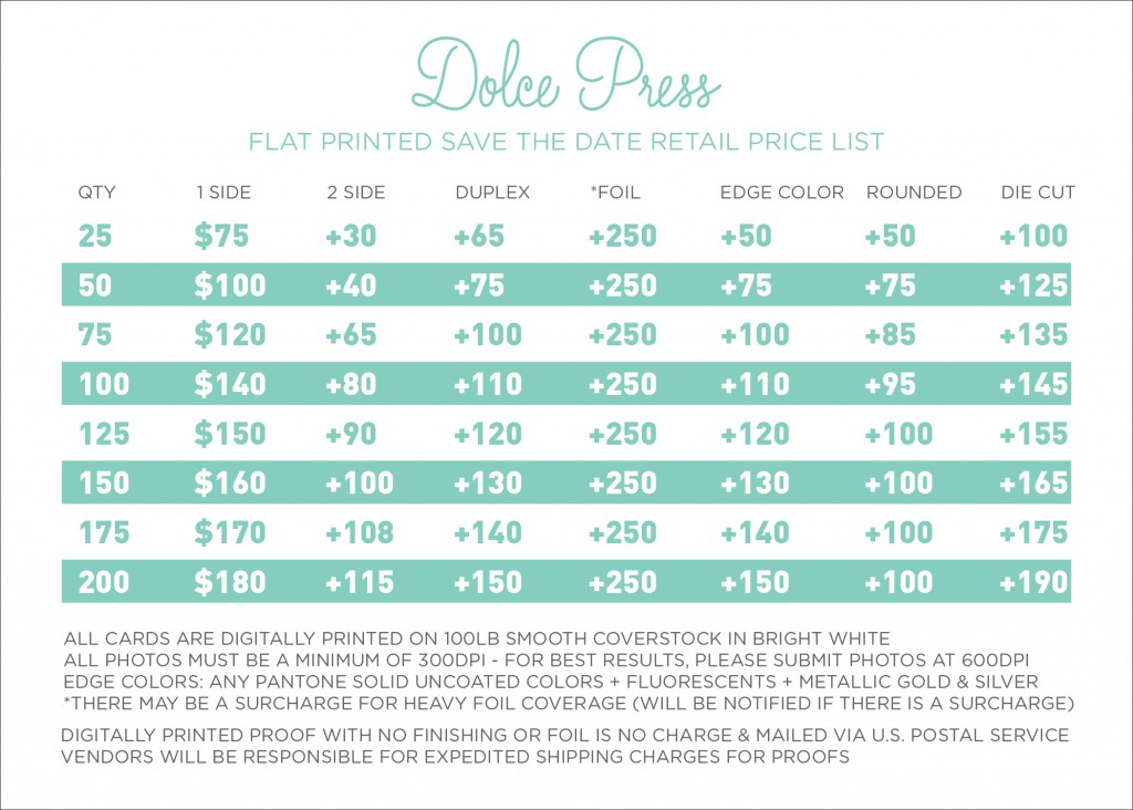 Save the Date Photo Card Price List - Cards